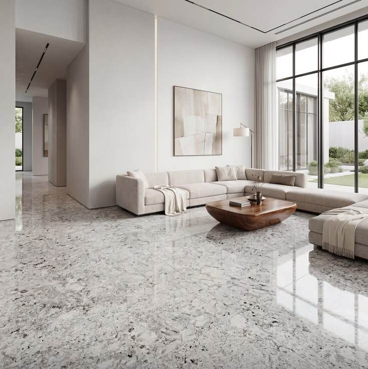 Ứng dụng đá granite trắng cho bàn bếp lát sàn lavabo thang máy