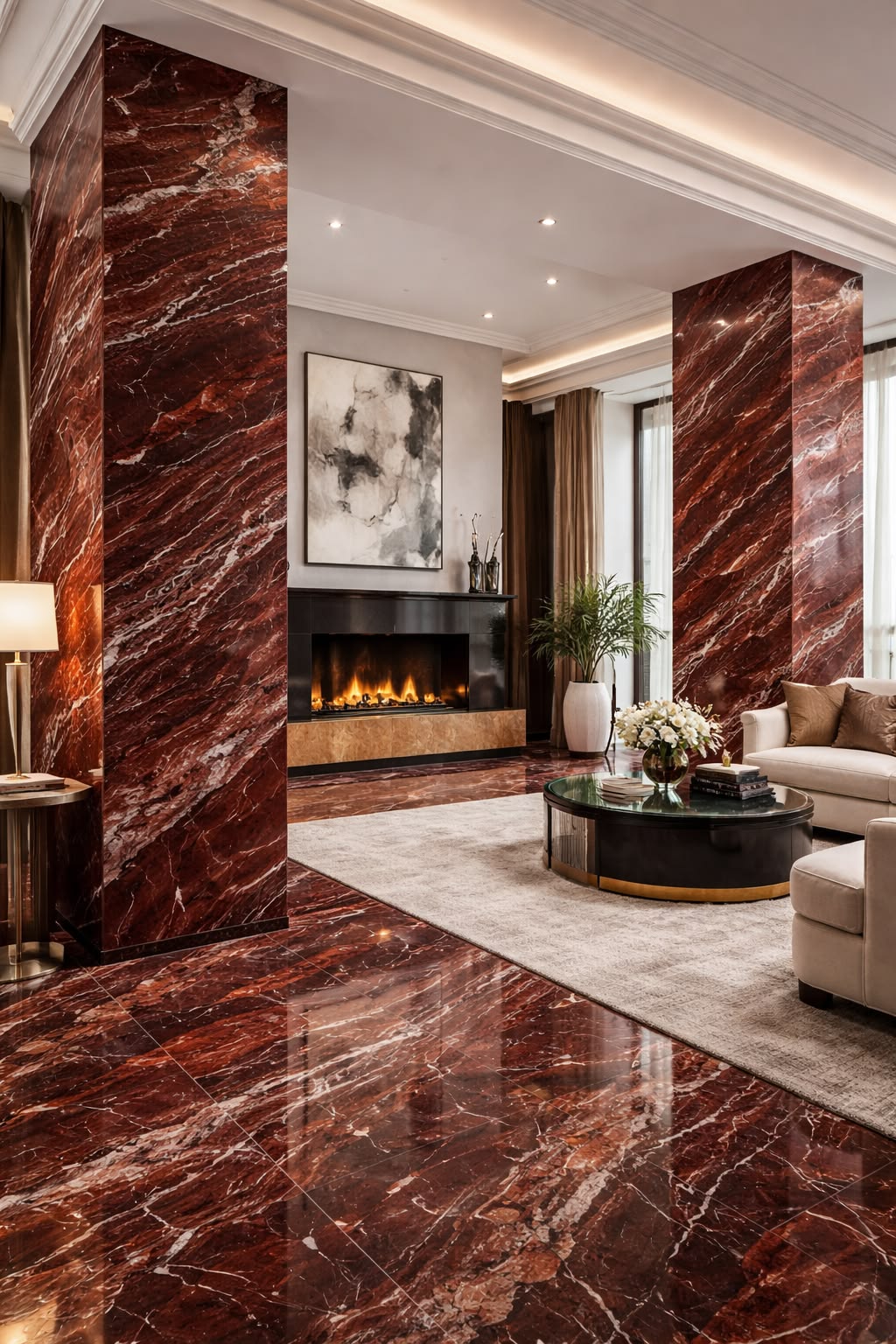 Ứng dụng đá granite đỏ cho cầu thang mặt tiền bậc tam cấp sảnh