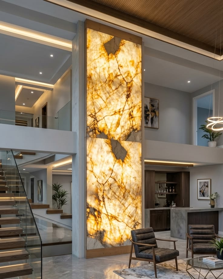 Thi công đá granite ốp vách phòng khách biệt thự cao cấp