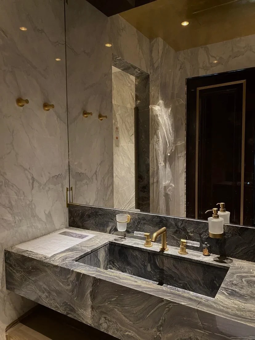 Quy trình thi công đá marble lavabo phòng tắm biệt thự