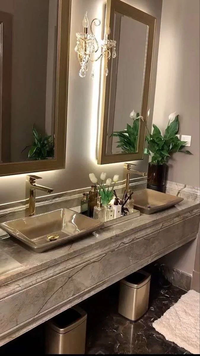 Đá marble lavabo phòng tắm biệt thự hoàn thiện