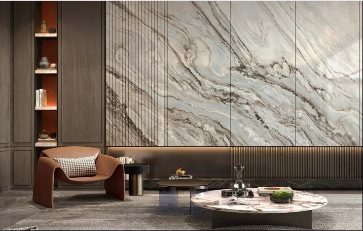 Các vị trí thi công đá marble ốp vách phòng khách biệt thự