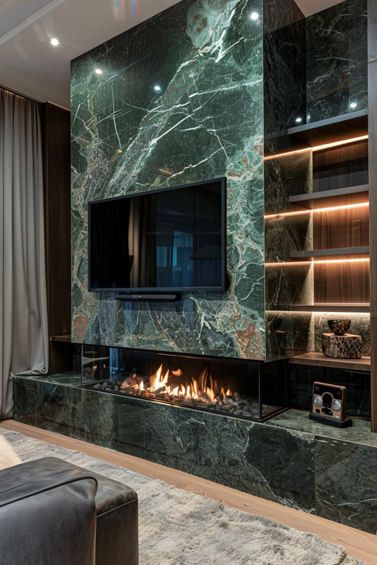 Đá marble ốp vách phòng khách biệt thự hoàn thiện