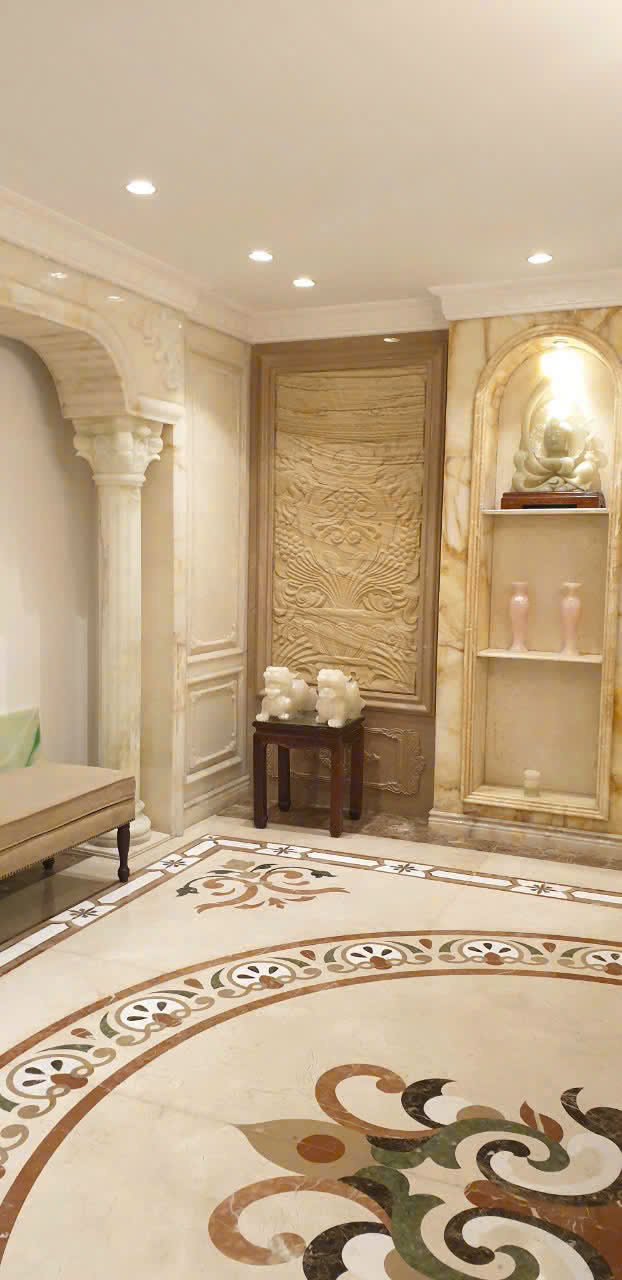 Vách và sàn nội thất Marble Crema Marfil biệt thự Hai Bà Trưng