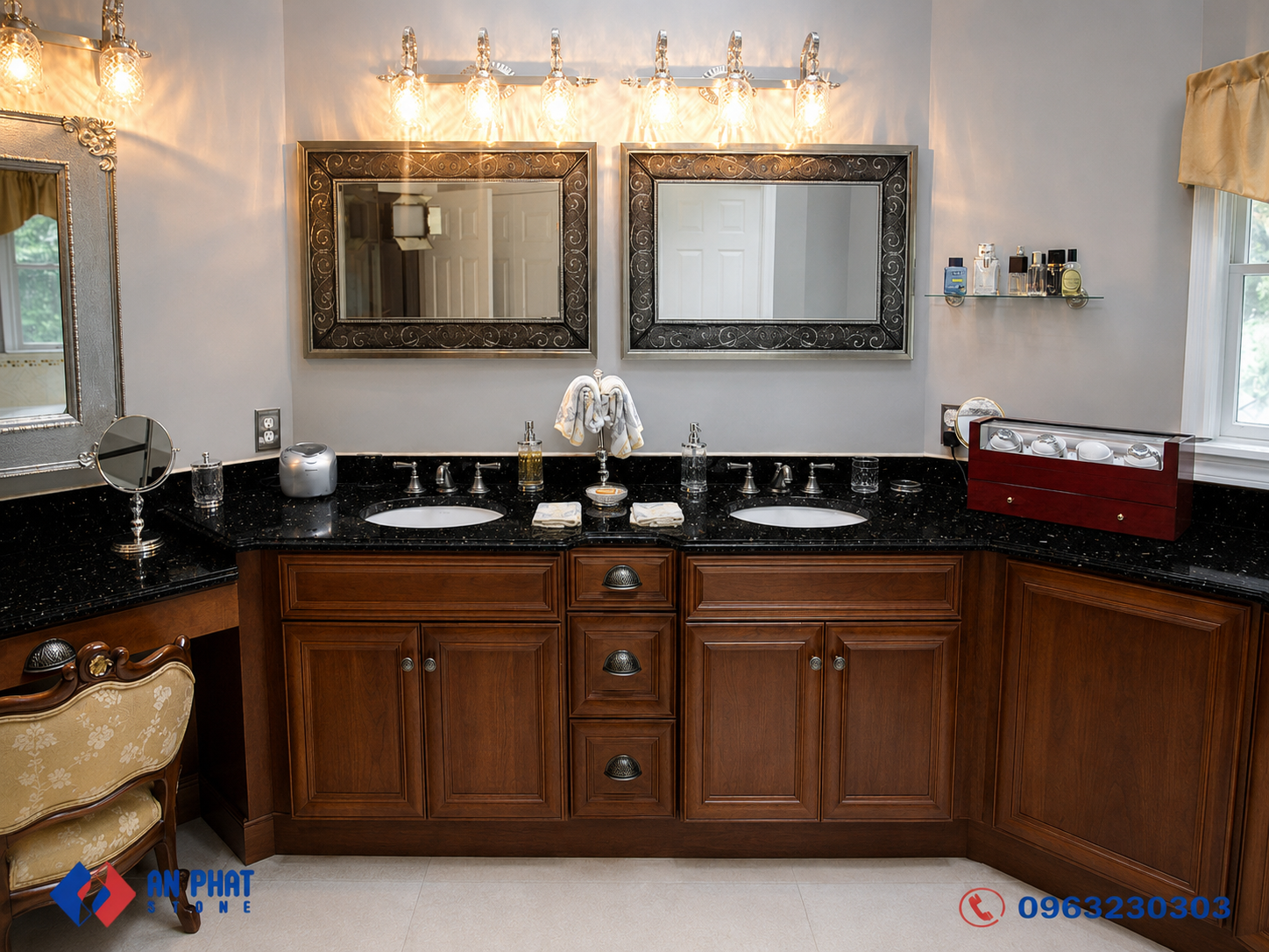 lavabo làm bằng đá vicostone bc100 do anphatstone thi công hoàn thiện