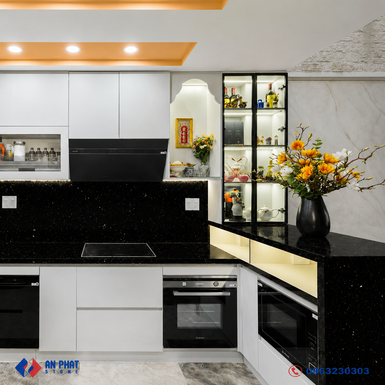 đá vicostone bc100 dùng cho mặt bàn bếp tạo không gian bếp sang trọng