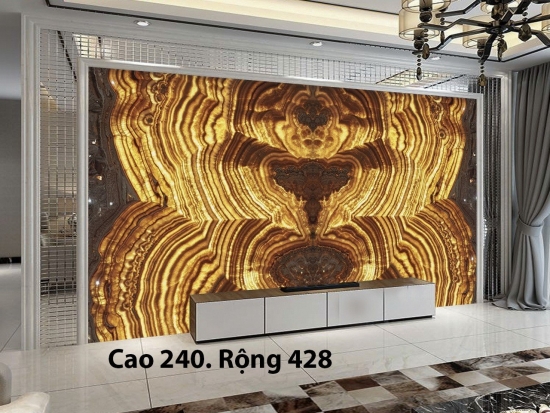 Vách tivi đá xuyên sáng cao cấp cho phòng khách do Anphatstone thi công