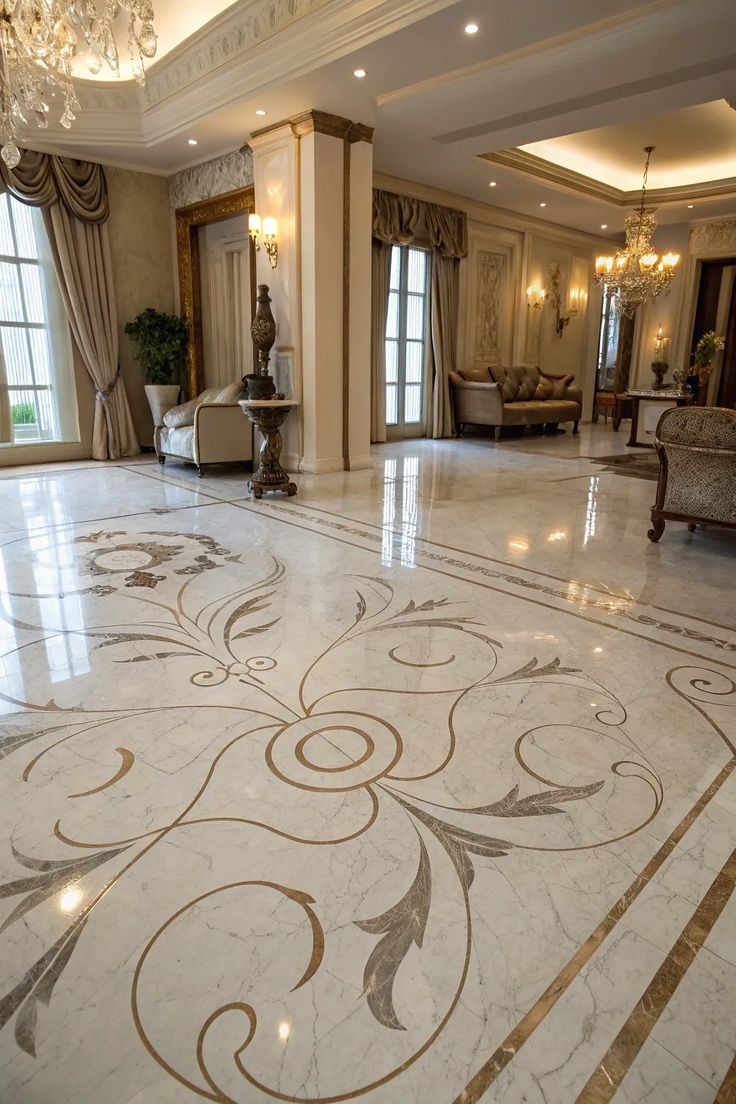 Sàn hoa văn đá marble biệt thự Vinhomes Riverside