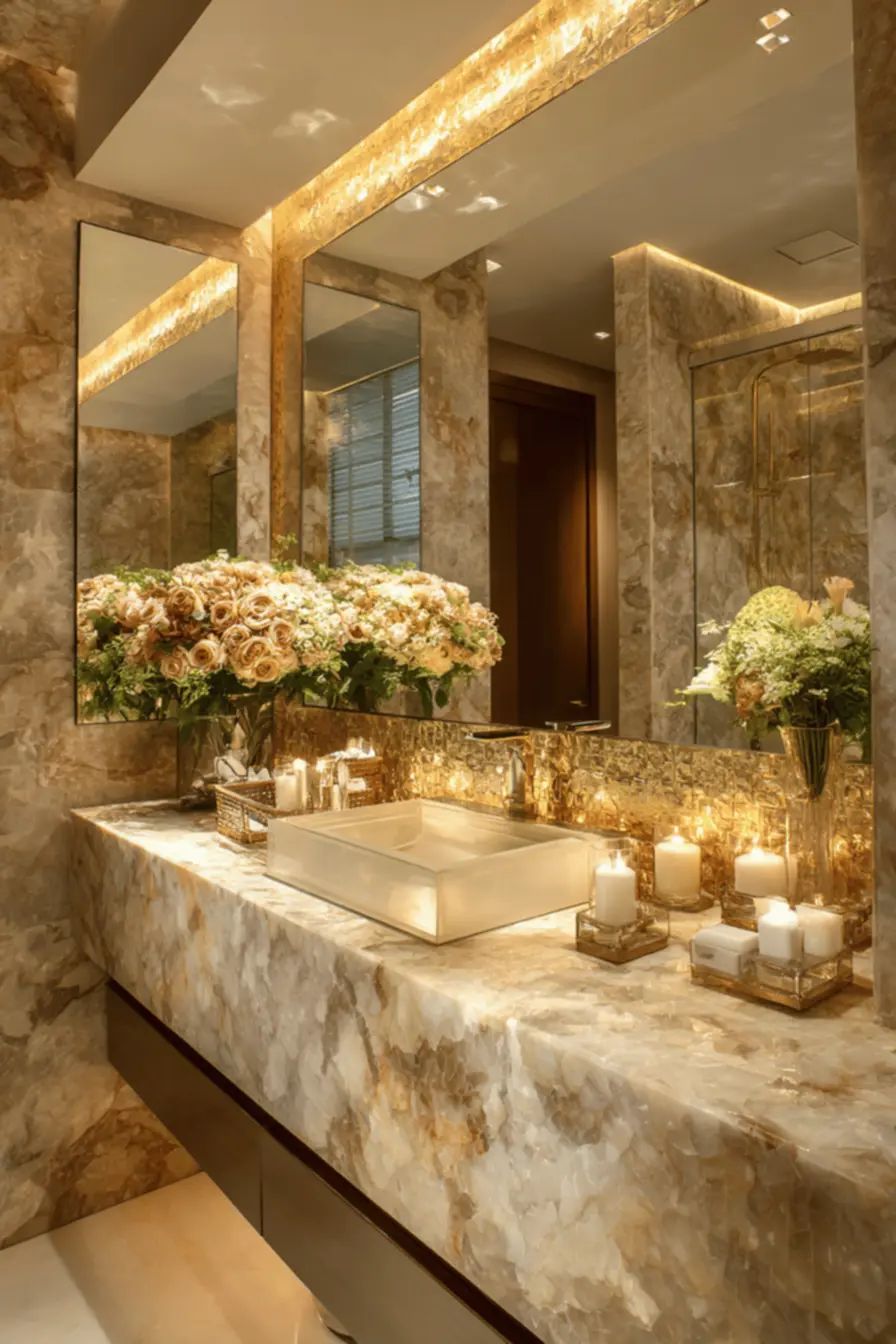 Bề mặt đá lavabo đẹp sang trọng dễ vệ sinh sau thi công hoàn thiện